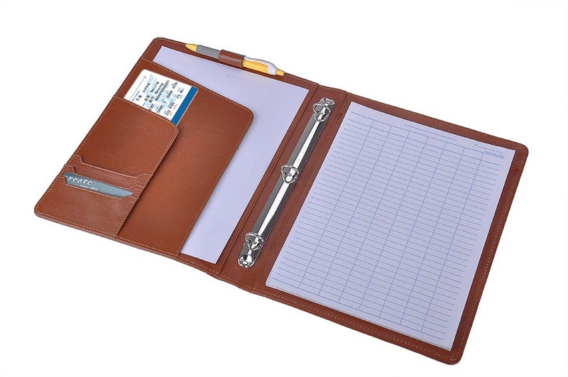 XIAOZHI iCarryAlls Leather Organizer Padfolio with 3-Ring Binder, Fits Letter-Size / A4 Notepad,Brown, 9.8x9.8x12.8 in., 150388PJJ-Brown - Image 3
